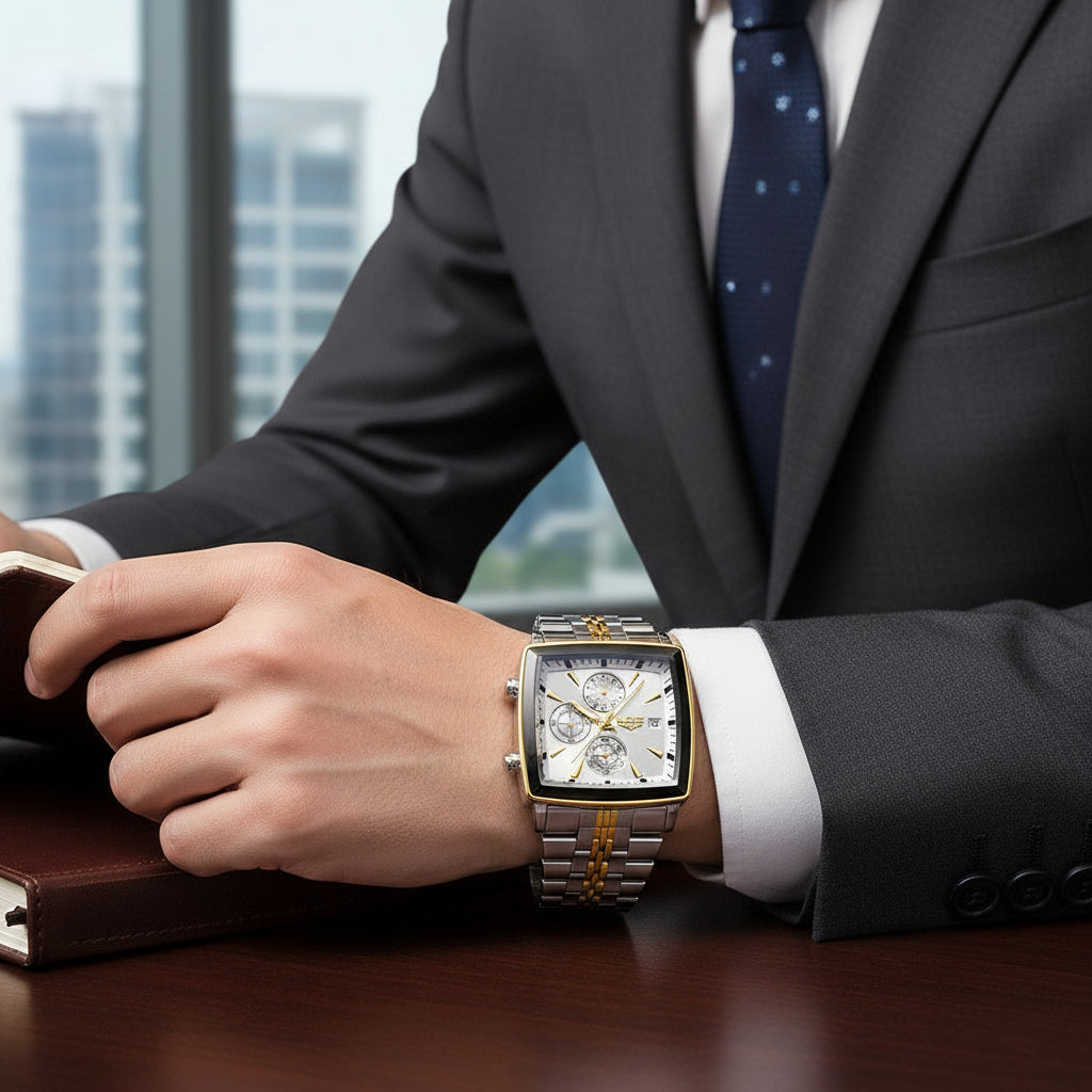 Montre en acier argent et or